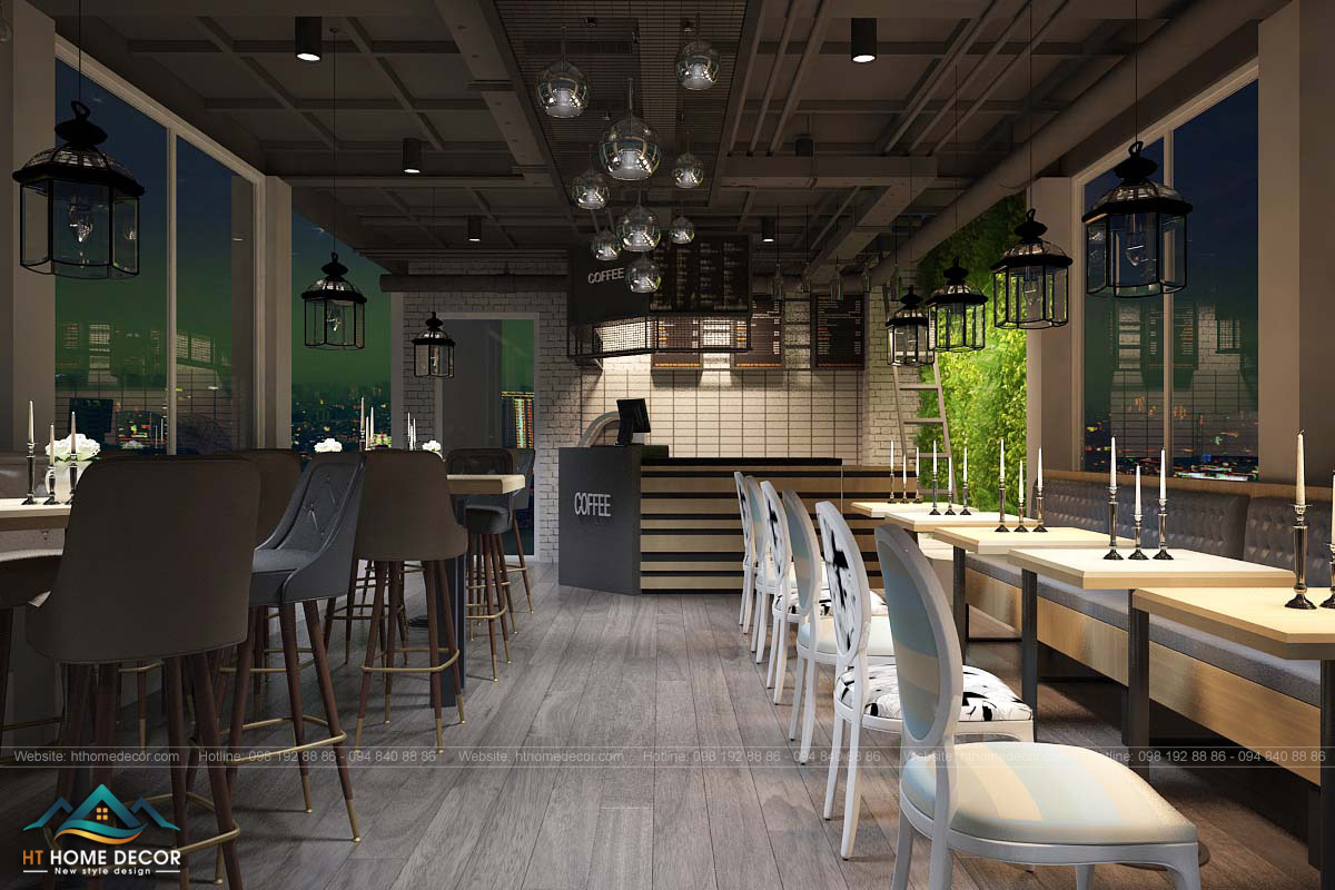 Đối lập hai gam màu sáng tối cho không gian thiết kế quán cafe thêm nổi bật