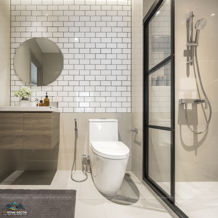 Những viên gạch đá trắng được ưu tiên trong phòng tắm. Là ẩn ý của thiết kế khách sạn hiện đại. 