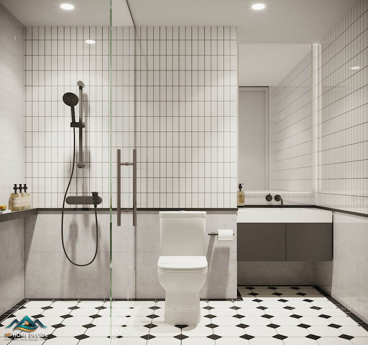 Không gian phòng tắm được thiết kế để tối ưu hóa không gian. Tuy nhỏ thế nhưng không hề chật chội và gây khó chịu