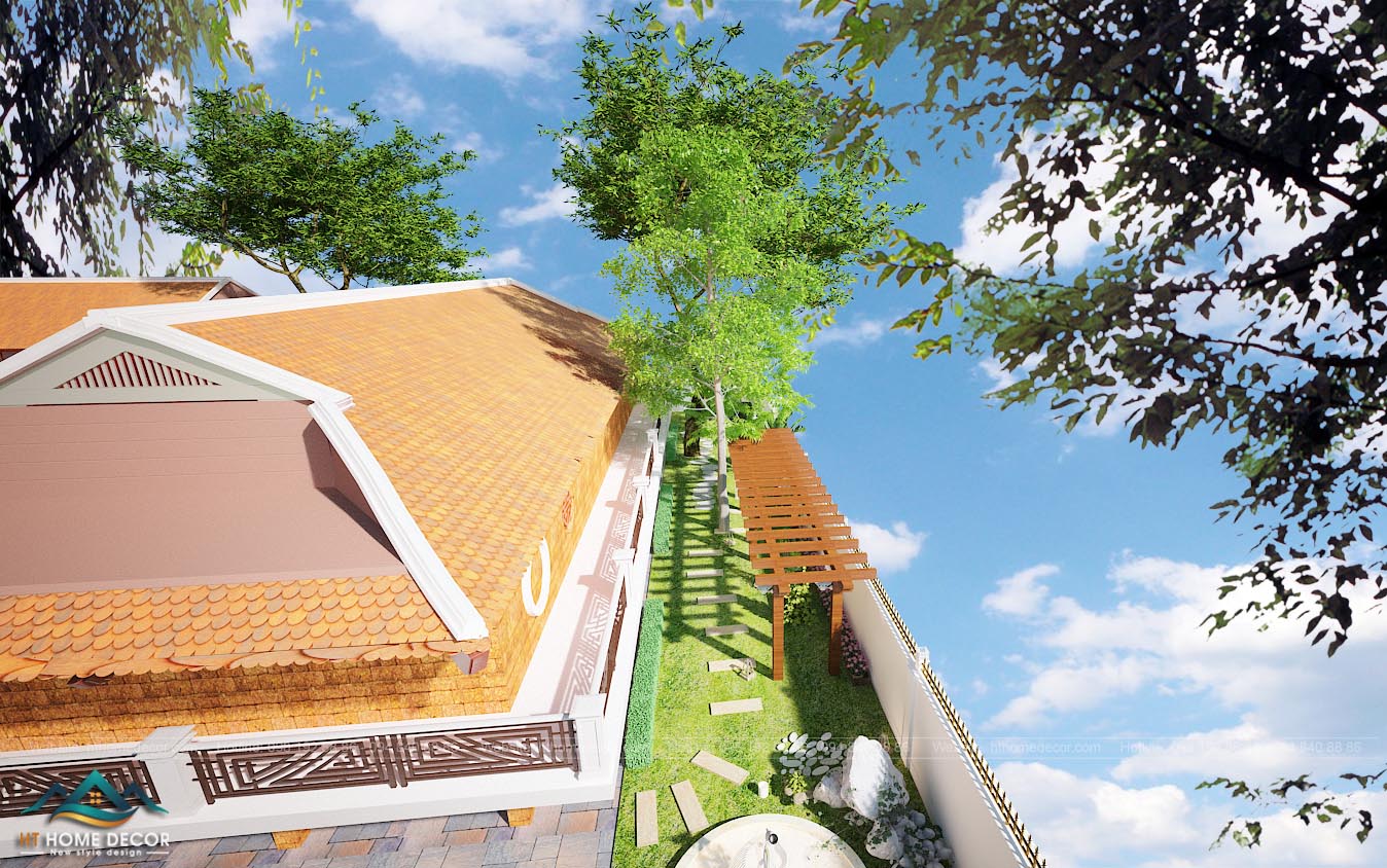  Phần mái trên cao được trồng thảm cỏ và cây xanh, giúp cho phần nhà thờ bớt bị nóng