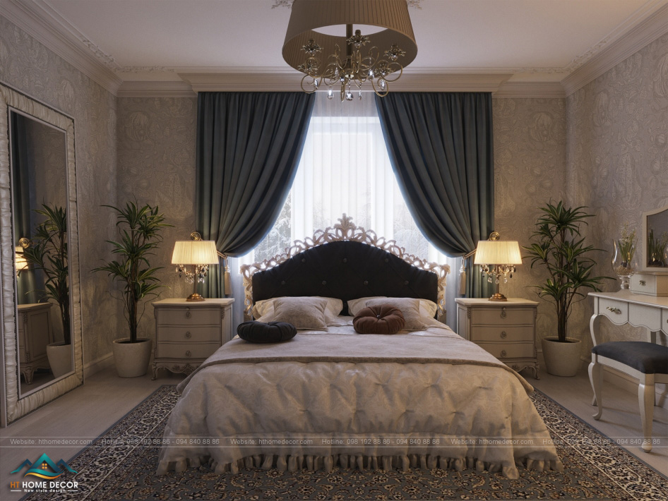 Đây là mẫu phòng ngủ tân cổ điển đẹp mang lại sự thoải mái cho giấc ngủ của bạn. Sự tiện dụng và tinh tế của đồ nội thất mang sức hút thẩm mỹ lớn.