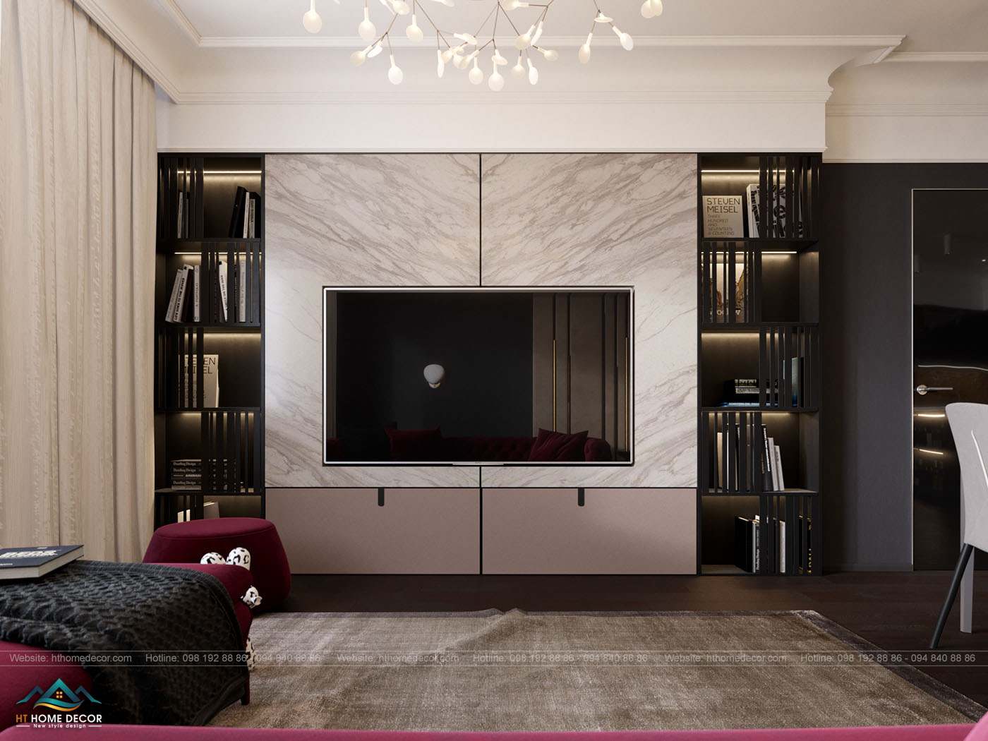 Nội thất phòng khách là sự kết hợp giữa gam màu trung tính và màu trắng đơn sắc, nâu trầm tôn lên vẻ đẹp của nội thất, mang lại điểm nhấn cho không gian sống của gia chủ.