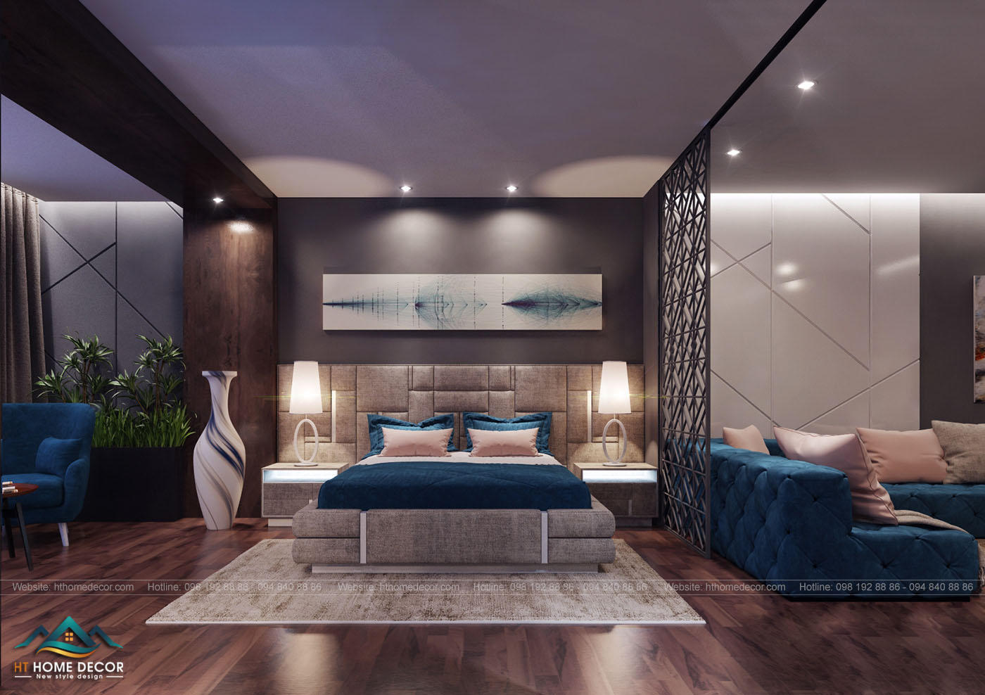 Sàn gỗ tối màu hòa lẫn với màu sắc gian phòng,tạo nên được sự sang chảnh,độc đáo cho khách hàng. Và sự khác biệt với khách sạn khác.