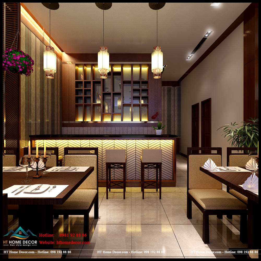 Khoảng không gian mở rộng ở tầng 1 trong quán Cafe Hương Quê, tạo nên một ấn tượng mạnh mẽ về một kết trúc tổng thể chung.