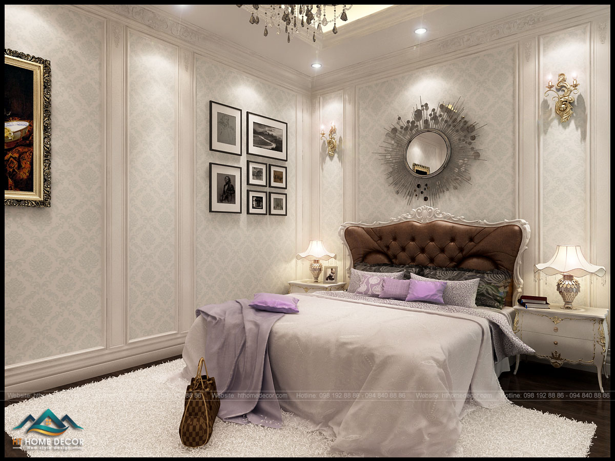 Những bức tranh trắng đen cổ điển thể hiện sự nghệ thuật bên trong phòng ngủ của chung cư Royal.