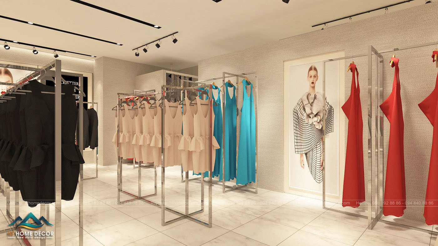 Các mẫu quần áo được sắp xếp ở các giá khác nhau. Đem đến cho khách hàng sự lựa chọn rõ ràng với dòng phong cách khác nhau khi lựa chọn đồ ở cửa hàng này!