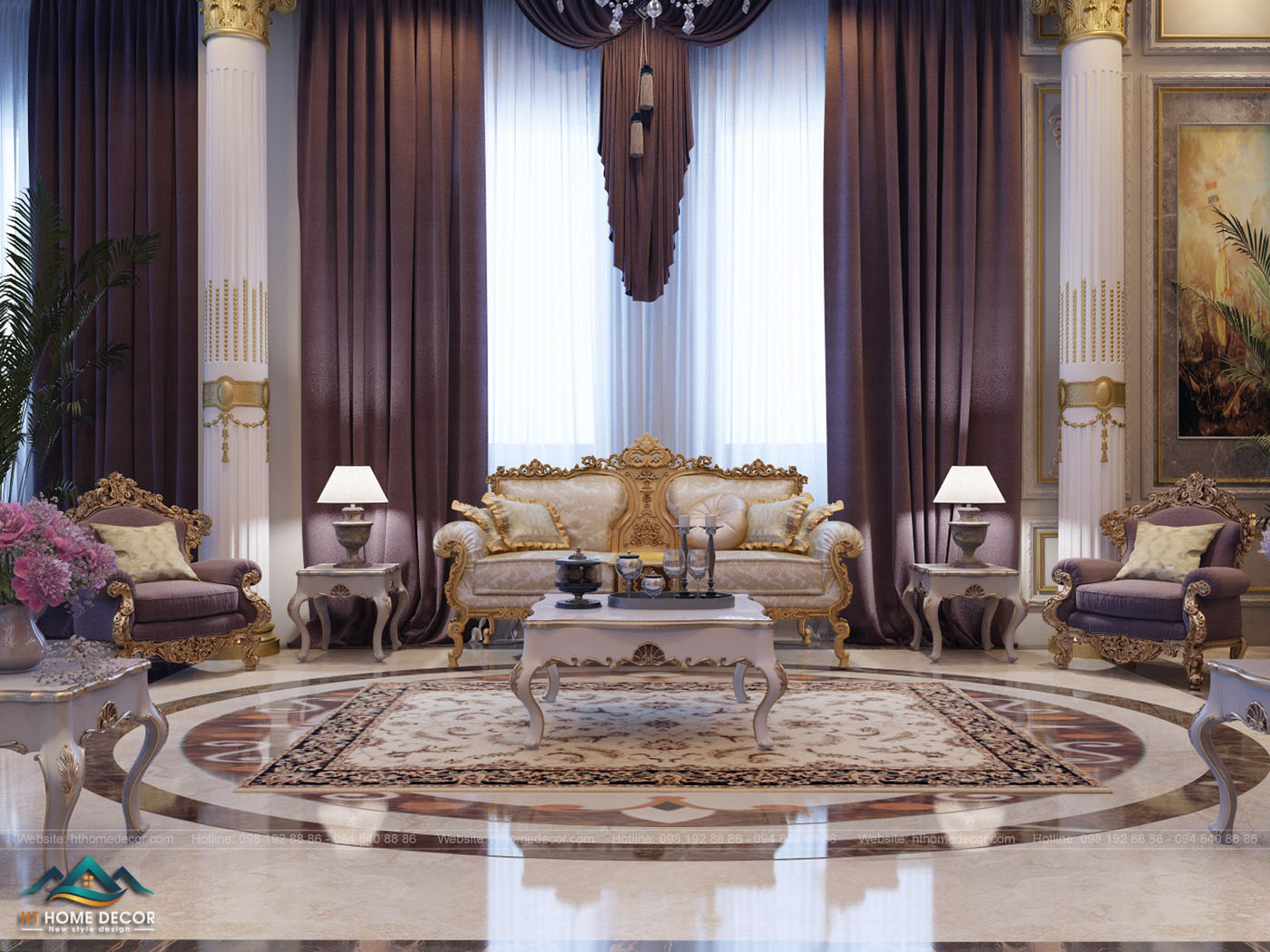 Không gian rộng rãi của phòng khách, được sắp xếp nhiều chiếc ghế xung quanh như một cung điện để các vua chúa thời xưa họp mặt.