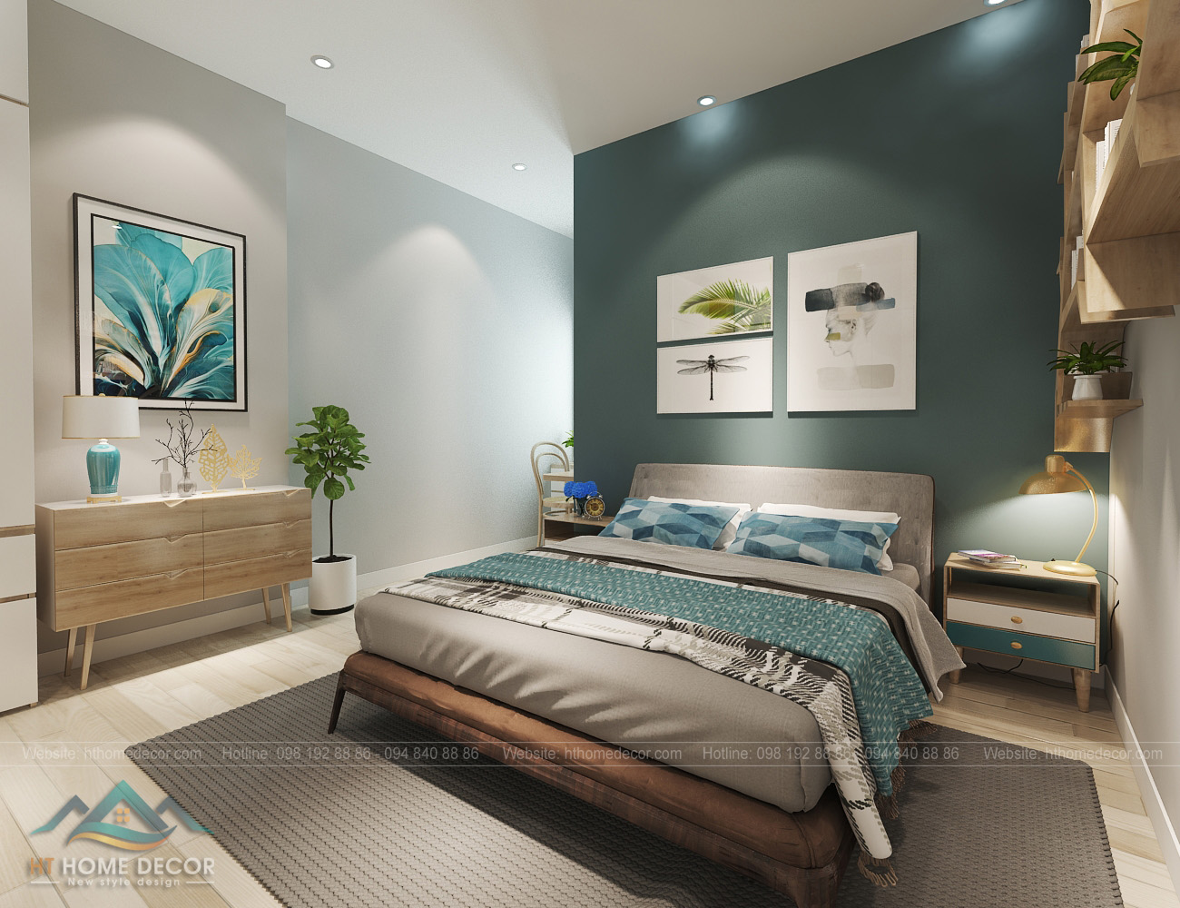 Không thể không trầm trồ trước sự dễ thương của phòng ngủ xanh lá này. Tinh tế lựa chọn giường ngủ màu trầm để tôn lên được vẻ đẹp của màu xanh chủ đạo.