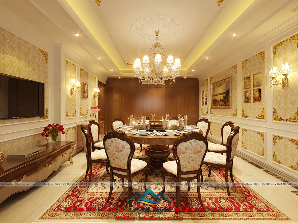 Bên cạnh những chiếc bàn chữ nhật, nội thất nhà hàng hoàng gia cũng lựa chọn bàn tròn. Mang đến không gian linh hoạt cho khách hàng.