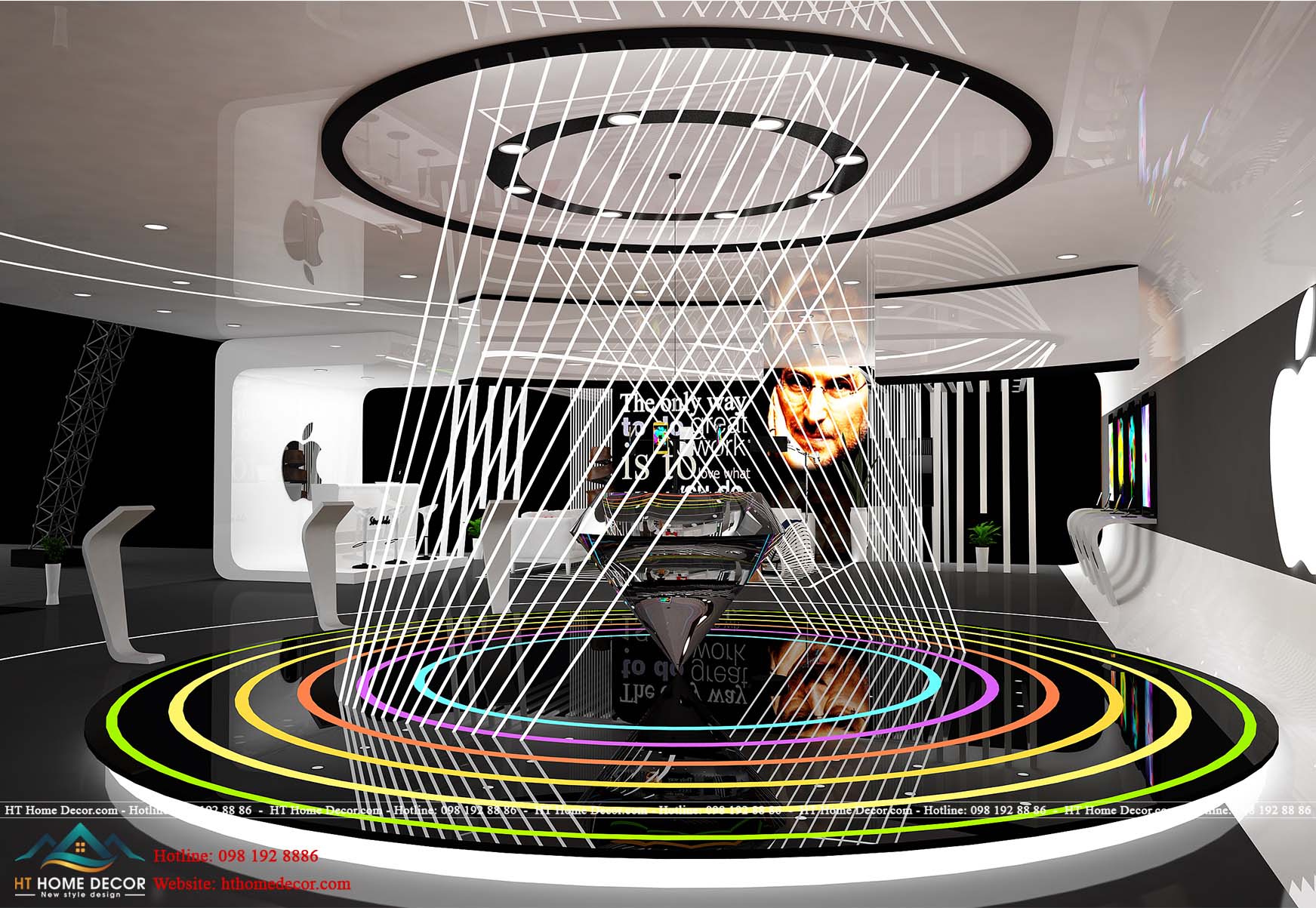 Không gian trưng bày sản phẩm quan trọng hoành tráng. Với hệ thống đèn thiết kế 3D mang đến không gian sống động như thật.
