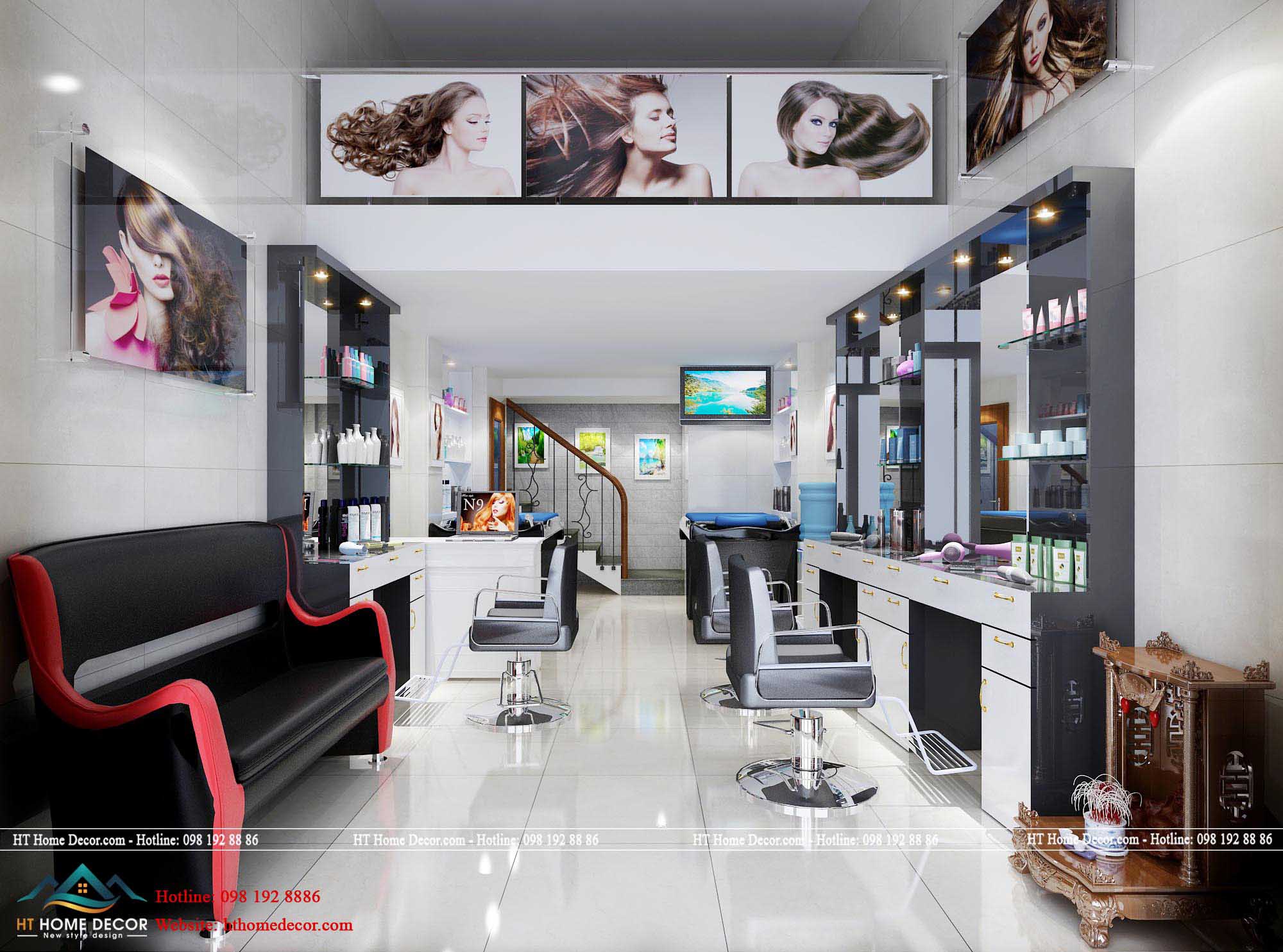 Không gian rộng rãi, với gam màu trắng đen chủ đạo đã mang đến một salon thời thượng nhất hiện nay. Các kiểu tóc được trưng bày khắp nơi cho khách hàng dễ dàng có thêm sự lựa chọn.